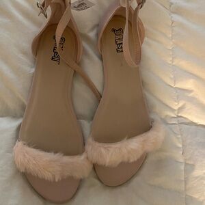 Blush color fur Dress Flat shoe